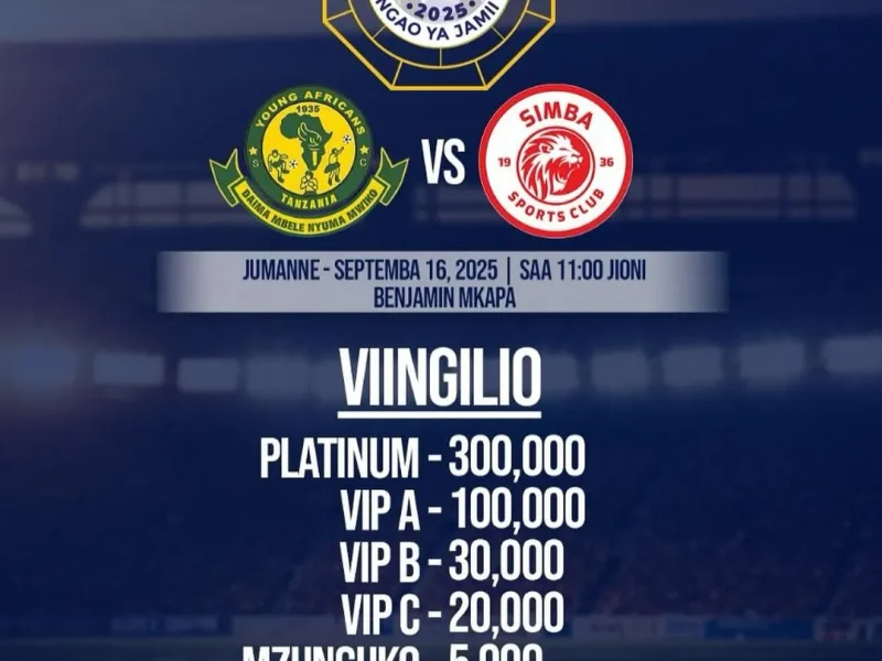 TFF Yatangaza Viingilio Ngao ya Jamii Simba vs Yanga